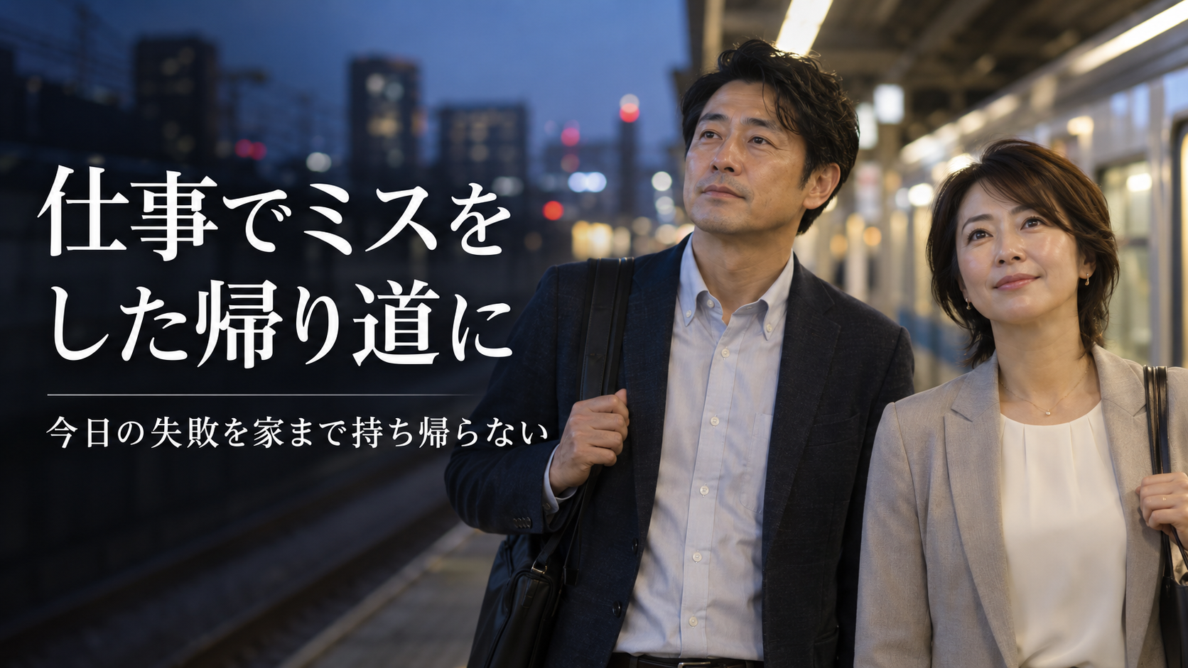 仕事でミスをして落ち込んだ帰り道に気持ちを切り替える40代の男女