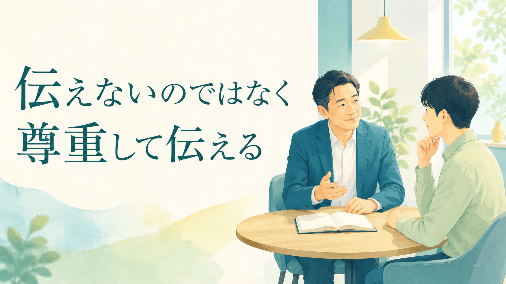 部下と落ち着いて対話する管理職のイメー